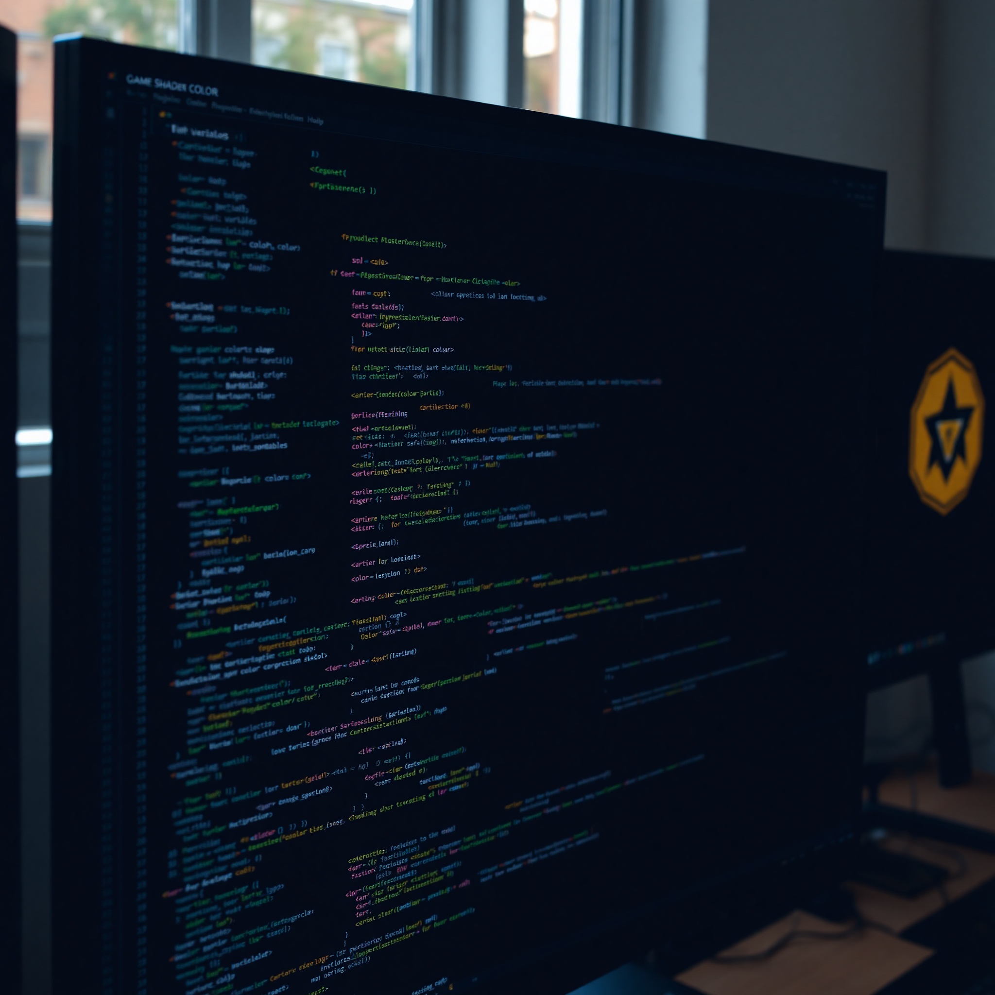 Pantalla de código de shader de juego mostrando sistema de variables de color