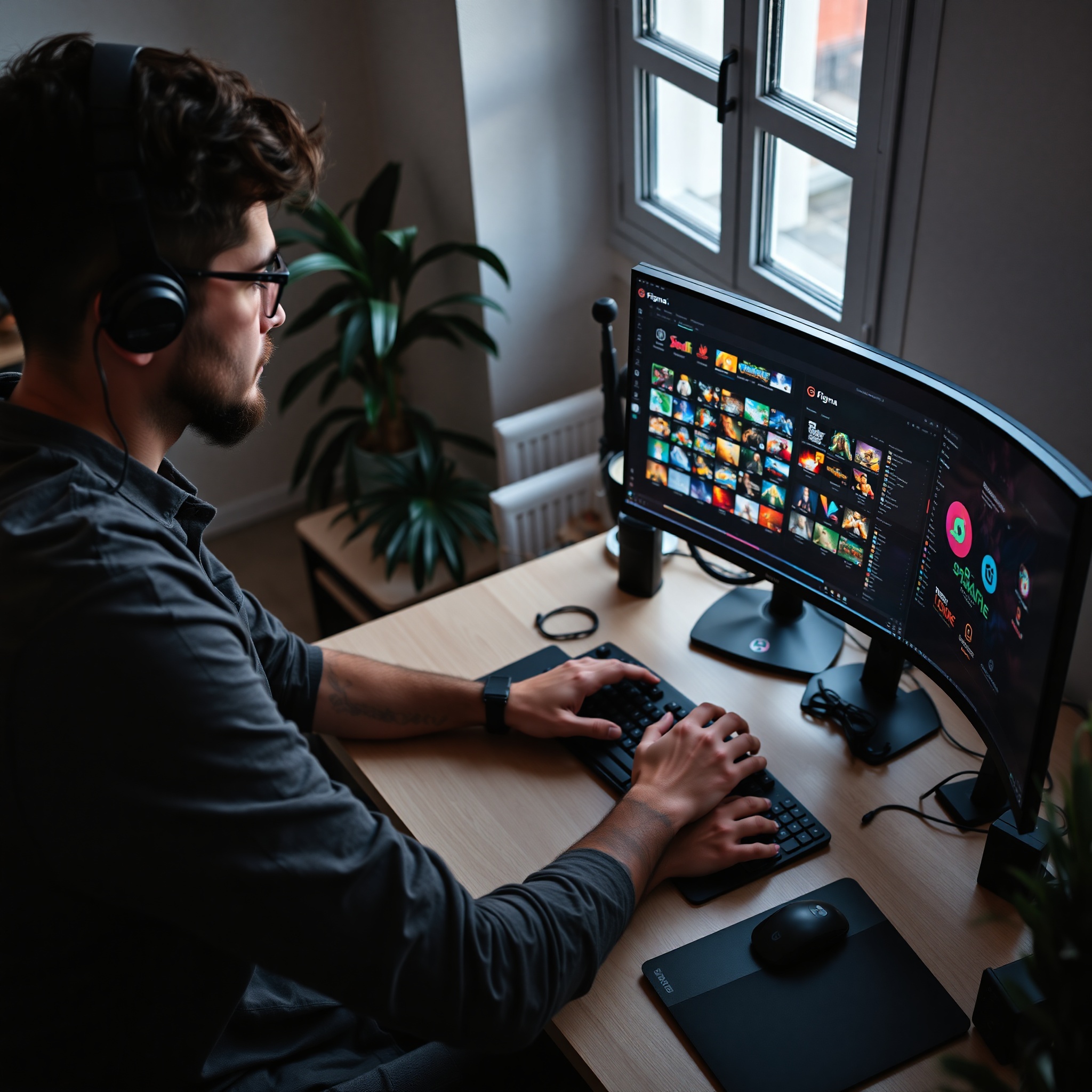Diseñador de juegos español trabajando en Figma con paleta de colores sólidos
