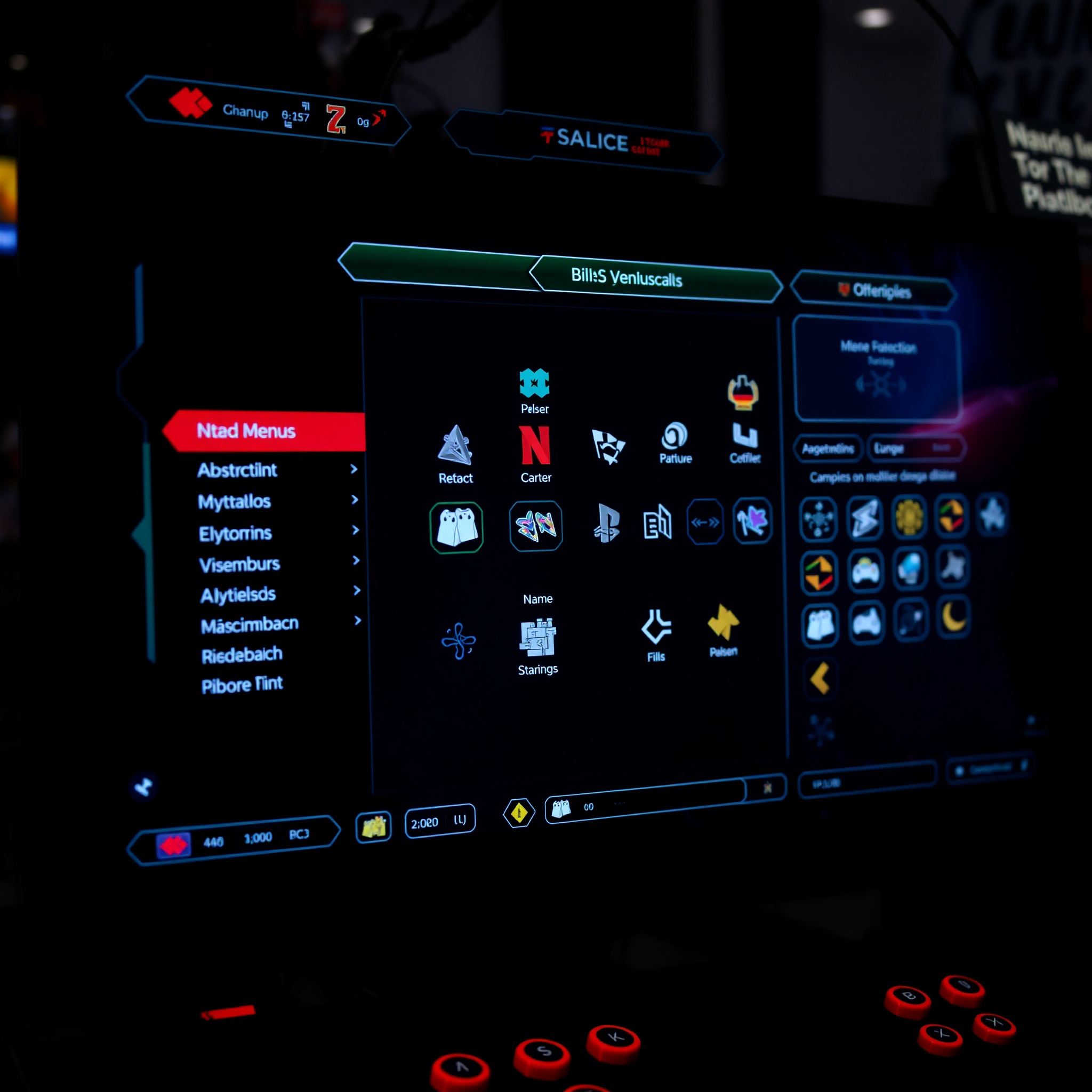 Interfaz de navegación interactiva en juego con menús anidados